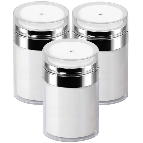Picture of 3Pack 3.5Oz Airless Pump Jars Lotion Container, Pump Bottle Dispenser Moisturizer Containers for Cream, Empty Makeup Bottle Cosmetic Jar