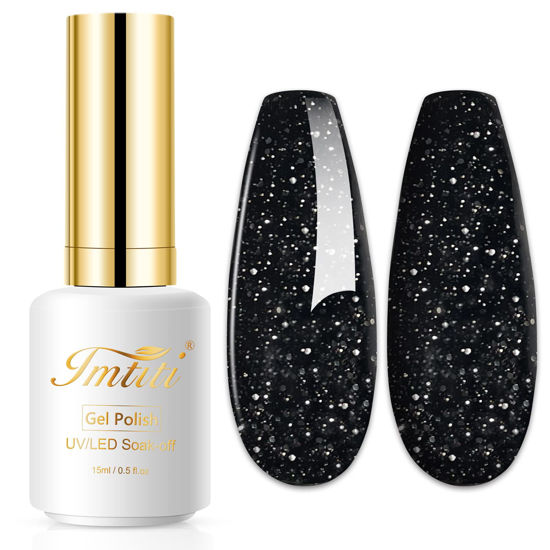 Picture of Imtiti Glitter Gel Nail Polish, 0.5 Fl Oz Black Glitter Gel Polish Soak Off LED U V Nail Gel Polish Nail Polish DIY Nail Art Starter Manicure Salon Gel Polish Kit