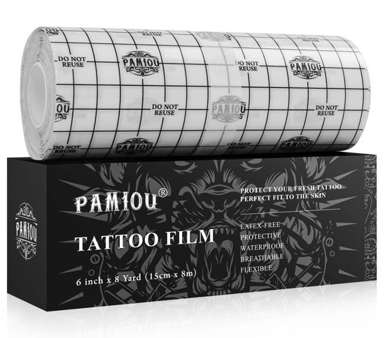 Picture of Pamiou Tattoo Aftercare Bandage 6 Inch x 8 Yards, Second Skin Tattoo Cover, Waterproof, Transparent, Latex-Free Film for Fresh Tattoo Care, Protective Tape for Skin Recovery