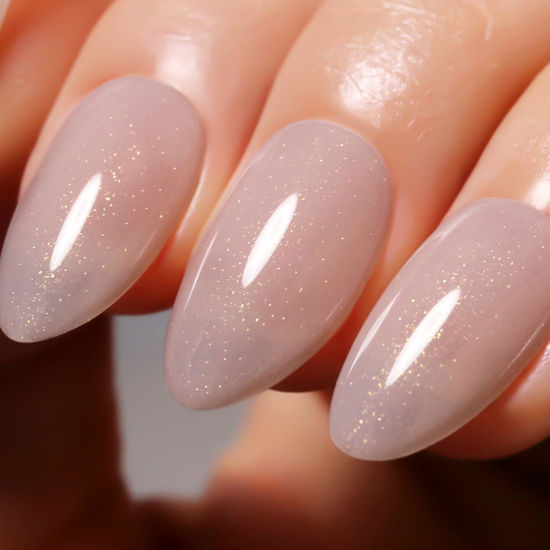 Picture of Imtiti Glitter Gel Nail Polish, 0.5 Fl Oz Nude Beige Glitter Gel Polish Soak Off LED U V Gold Shimmer Sparkle Nail Gel Polish DIY Nail Art Starter Manicure Salon Gel Nail Polish Kit