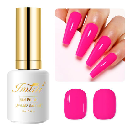 Picture of Imtiti Pink Gel Nail Polish, 0.5 Fl Oz Hot Pink Gel Polish Soak Off LED UV Nail Gel Polish Spring Summer Gel Nail Polish DIY Nail Art Starter Manicure Salon Gel Nail Kit