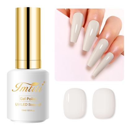 Picture of Imtiti Nude Gel Nail Polish, 0.5 Fl Oz Soy Milky White Gel Polish Soak Off LED UV Nail Gel Polish Spring Summer Gel Nail Polish DIY Nail Art Starter Manicure Salon Gel Nail Kit