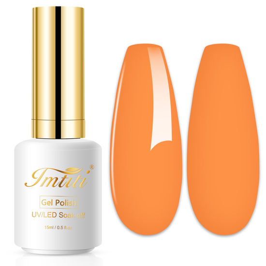 Picture of Imtiti Gel Nail Polish, 0.5 Fl Oz Creme Orange Gel Polish Soak Off LED UV Nail Gel Polish Autumn Winter Nail Polish DIY Nail Art Manicure Salon Gel Nail Kit for Women Girls