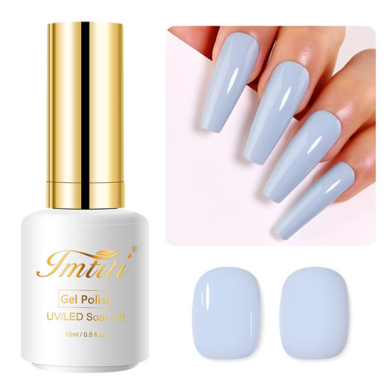 Picture of Imtiti Blue Gel Nail Polish, 0.5 Fl Oz Baby Blue Gel Polish Soak Off LED UV Nail Gel Polish Spring Summer Gel Nail Polish DIY Nail Art Starter Manicure Salon Gel Nail Kit
