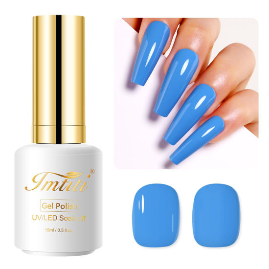 Picture of Imtiti Blue Gel Nail Polish, 0.5 Fl Oz Royal Blue Gel Polish Soak Off LED UV Nail Gel Polish Spring Summer Gel Nail Polish DIY Nail Art Starter Manicure Salon Gel Nail Kit