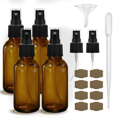 Picture of GIVAMEIHF 4 pcs Amber Glass Spray Bottles 2oz, Empty Small Spray Bottle Fine Mist Refillable Sprayer with Funnel Labels Droppers,Mini Travel Bottle for Essential Oils,Hair and Cleaning Solutions