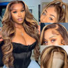 Picture of Hedy 30 Inch Ombre Highlight Lace Front Wigs Human Hair Body Wave Wigs for Black Women Pre Plucked with Baby Hair #4/27 Glueless 150% Density 4x4 Lace Closure Human Hair Wigs