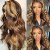 Picture of Hedy 30 Inch Ombre Highlight Lace Front Wigs Human Hair Body Wave Wigs for Black Women Pre Plucked with Baby Hair #4/27 Glueless 150% Density 4x4 Lace Closure Human Hair Wigs