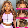 Picture of Hedy 30 Inch Ombre Highlight Lace Front Wigs Human Hair Body Wave Wigs for Black Women Pre Plucked with Baby Hair #4/27 Glueless 150% Density 4x4 Lace Closure Human Hair Wigs