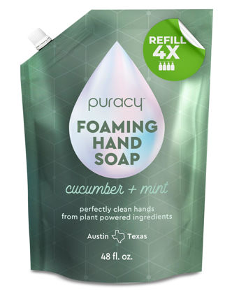 Picture of Puracy Foaming Hand Soap Refill - Plant-Powered Natural Hand Soap As Seen on TikTok, Non-Toxic, Sulfate-Free Liquid Soap, Moisturizing Foam Handwash Liquid (Cucumber & Mint, 48 fl oz)