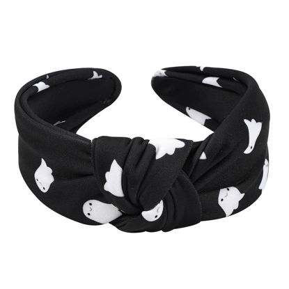 Picture of Budsmile Halloween Headbands for Women Girls Gifts Spooky Ghost Knotted Wide Headband Embellished Costume Party Outfits Hair Accessories Cute Makeup Hair Hoop