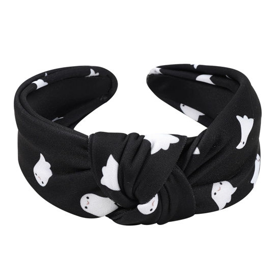 Picture of Budsmile Halloween Headbands for Women Girls Gifts Spooky Ghost Knotted Wide Headband Embellished Costume Party Outfits Hair Accessories Cute Makeup Hair Hoop