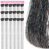 Picture of ZYXQZYX Hair Tinsel Kit Pack of 18 Pcs Hair Tinsel Clip in 19.6Inch Glitter Tinsel Hair Extensions Heat Resistant Clip in Hair Tinsel Sparkle Fairy Hair Accessories for Kids Girls Women (Black)