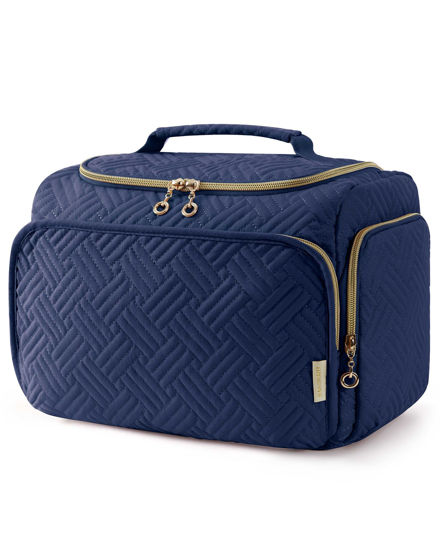 Picture of BAGSMART Travel Toiletry Bag, Large Wide-open Travel Bag for Toiletries, Makeup Cosmetic Travel Bag with Handle, Navy-Large