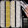 Picture of 2 Boxes Flatback Pearls (White+Beige) and Metal Nail Beads (Silver+Gold) for Nail Art, Luxurious Pearl Nail Charms and Small Round Caviar Beads Nail Accessories for Acrylic Nail Tips Manicure Decor