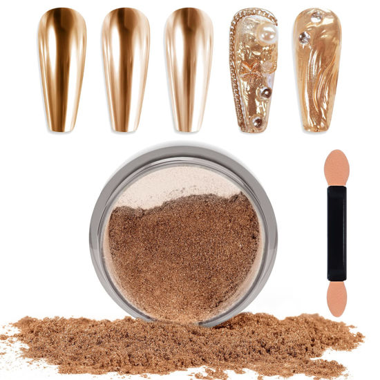 Picture of Laza Chrome Nail Powder Mirror Effect Metallic Dust Holographic Glitter Glazed Manicure Decoration Reflective Pigment for DIY Gel Polish Nail Art, Resin Craft, Gifts - Copper