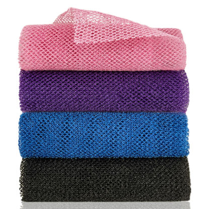 Picture of African Exfoliating Net, 4 Pieces African Net Sponge, Nylon African Bath Sponge Net, African Net Long Net Bath Sponge Shower Body Scrubber