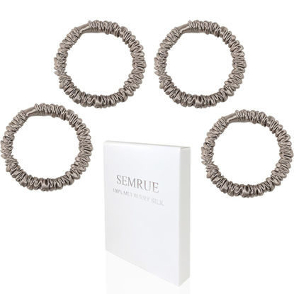 Picture of SEMRUE 22 Momme 100% Pure Mulberry Silk Scrunchies (4 PCS) - Small Hair Elastics and Ties for Women, Sleep Hair Care, No Damage, Apricot