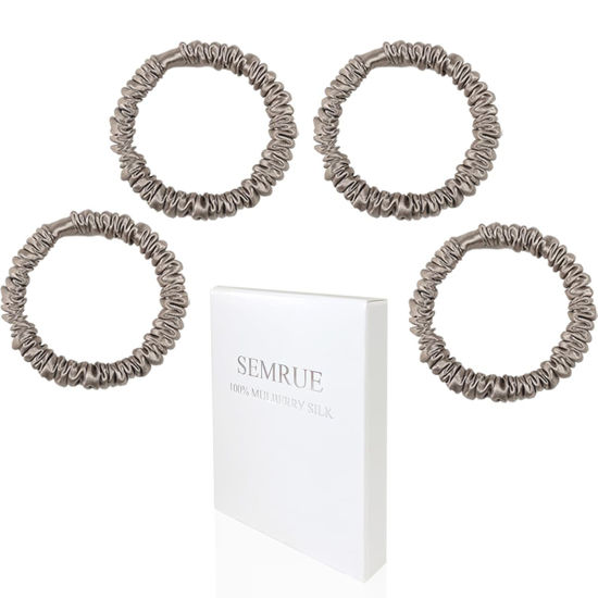 Picture of SEMRUE 22 Momme 100% Pure Mulberry Silk Scrunchies (4 PCS) - Small Hair Elastics and Ties for Women, Sleep Hair Care, No Damage, Apricot