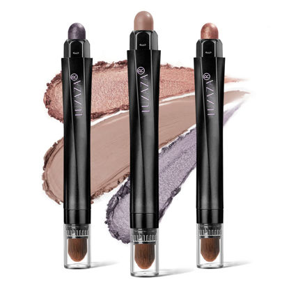Picture of LUXAZA 3Pcs Eyeshadow Stick Set, Matte And Shimmer Creamy Eyeshadow Pencil,Eye Brightener Stick,Nude Caramel Grayish Purple Shadow Stick Set, Waterproof Long Lasting Smoky Highlighter Eye Makeup