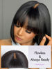 Picture of LUVME HAIR 10 Inch Light Yaki Straight Bob Wig with Bangs Human Hair Realistic HD Lace Short Black Bob Wigs, Ready to Go Blunt Cut Bob Wig Glueless 180 Density