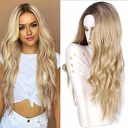 Picture of FORCUTEU Long Wavy Synthetic Wigs Middle Part Natural Hair Wigs for Women Cosplay Wigs Heat Resistant Fiber (Golden Blonde)
