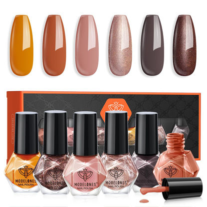 Picture of modelones Nail Polish Set 6 Colors, Nude Brown Maroon Gray Quick Dry Mini Nail Lacquer Kit, Burnt Orange Winter Nail Art DIY Home Travel Salon Nail Art Manicure Gift for Women Girls