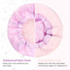 Picture of Shower Cap for Women Terry Lined Bath Cap Large Reusable Waterproof Elastic Band Pink Shower Caps for Long Thick Hair Soft Bath Shower Hair Caps
