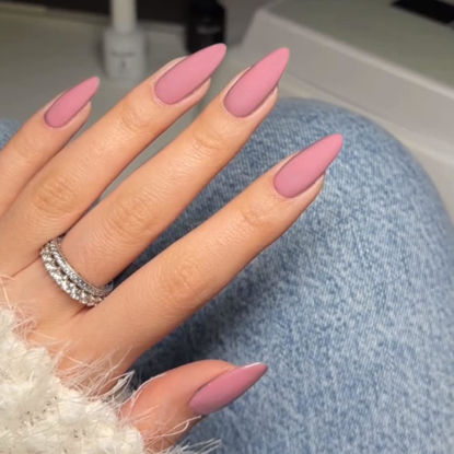 Picture of Matte Pink Press on Nails Medium Stiletto Almond,KQueenest Acrylic Nails Reusable Fake Nails Press ons with Feature Protective Coating for Women in 24PCS