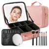 Picture of Mocado Travel Makeup Bag with LED Lighted Mirror,Travel Makeup Organizer,Makeup Case with 8 Makeup Brushes and 10x Magnifying Mirror,3 Colors Lighting, Adjustable Dividers Makeup Box(Pink)