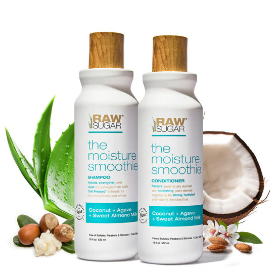 Picture of Raw Sugar Moisture Smoothie Shampoo and Conditioner with Coconut Oil, Agave, & Sweet Almond Milk, Hydrates & Nourishes Dry Hair, Formulated without Sulfates + Parabens