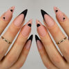 Picture of Black French Tip Press on Nails Almond Medium Fake Nails Heart False Nails with Gold Line Design Glue on Nails Valentine's Day Acrylic Nails Full Cover Stick on Nails for Women Manicure 24Pcs