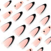 Picture of Black French Tip Press on Nails Almond Medium Fake Nails Heart False Nails with Gold Line Design Glue on Nails Valentine's Day Acrylic Nails Full Cover Stick on Nails for Women Manicure 24Pcs