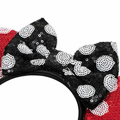 Picture of Mouse Ears Bow Headbands,FANYITY 2 Pcs Mice Ears Headbands for Girls & Women Glitter Party Princess Decoration,Size Free (XRose red &Black)