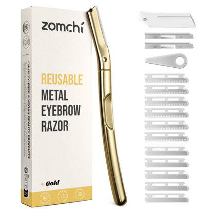 Picture of ZOMCHI Dermaplane Razor with 11 Blades for Women&Men, Eyebrow Trimmer with Protective Silicone Cap, Eyebrow Razor, Face Razor for Hair Removal - Matte Gold