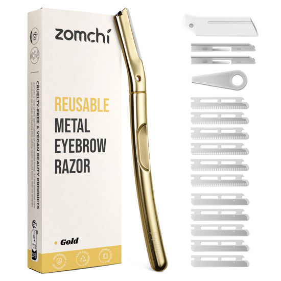 Picture of ZOMCHI Dermaplane Razor with 11 Blades for Women&Men, Eyebrow Trimmer with Protective Silicone Cap, Eyebrow Razor, Face Razor for Hair Removal - Matte Gold