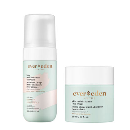 Picture of Evereden Kids Happy Face Duo (Melon Juice) - Multi-Vitamin Kids Face Wash & Kids Face Cream Set - Clean & Vegan Skin Care for Kids 3+ - Moisturizing, Nourishing, & Protective Kids Skin Care Set
