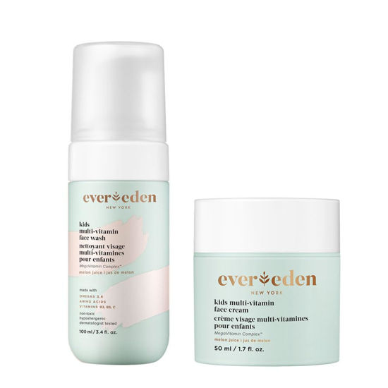 Picture of Evereden Kids Happy Face Duo (Melon Juice) - Multi-Vitamin Kids Face Wash & Kids Face Cream Set - Clean & Vegan Skin Care for Kids 3+ - Moisturizing, Nourishing, & Protective Kids Skin Care Set