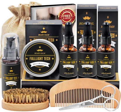 Picture of FULLLIGHT TECH Beard Kit for Men Grooming & Care W/Beard Wash,3 Packs Beard Oil,Beard Balm Leave-in Conditioner,Comb,Brush,Scissors,Premium Gifts for Men Dad Husband