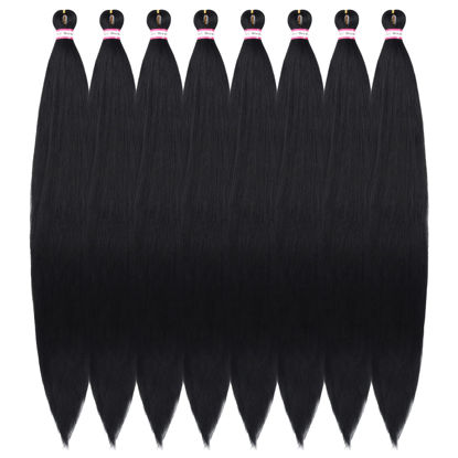 Picture of Pre Stretched Braiding Hair 8 Packs 48 Inch Natural Black Color Long Professional Hair for Braiding Twist Braids Itch Free Hot Water Setting Yaki Straight Synthetic Hair Extensions (#1B)