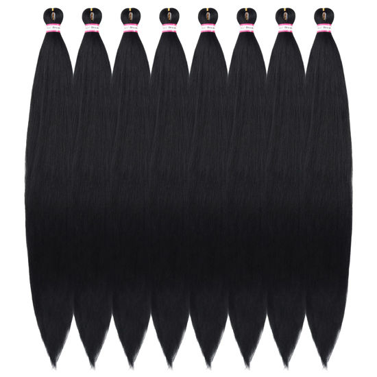 Picture of Pre Stretched Braiding Hair 8 Packs 48 Inch Natural Black Color Long Professional Hair for Braiding Twist Braids Itch Free Hot Water Setting Yaki Straight Synthetic Hair Extensions (#1B)