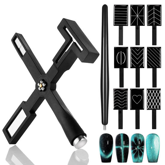 Picture of Nail Magnet for 3D Cat Eye Gel Nail Polish Magnet Tools, 11 Pcs Cat Eye Magnet for Nails,5 in 1 Nail Magnet for Nail Art with Silicone Case,Nail Magnet Pen Stripe Nail Magnet Wands for Nail Art DIY