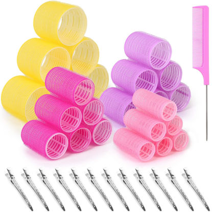 Picture of Self Grip Hair Rollers Curlers Set 36Pcs, Hair Roller Sets 4 Sizes (Jumbo, Large, Medium, Small) with Clips and Comb for Long Medium Short Thick Fine Thin Hair Volume