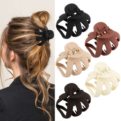 Picture of Atoden Hair Clips, 5Pcs Octopus Matte Hair Claws for Women, Large 3.15" Hair Clips for Thick Hair, Non-slip Jaw Clips, Hair Accessories