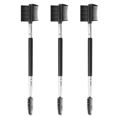 Picture of 3pcs 3 Head Eyebrow Eyelash Shaper Eyelash Comb Double Head Brush Makeup Grooming Tool Cosmetic with 3 Different Spoolie Brushes for Separating Lashes, Eliminating Mascara Clumps, Grooming Brows