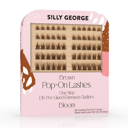 Picture of Silly George Pop-On Lashes - DIY 1-Step Pre-Glued Faux Eyelash Clusters, Natural Look Extensions, Brown - Bloom, 5-7 Pair Set, Pack of 60 Clusters