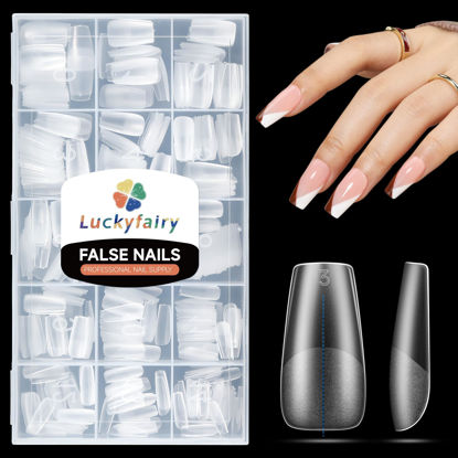 Picture of Coffin Nail Tips Full Matte 240pcs Medium Coffin Gel x Nail Tips Full Cover Clear Coffin False Acrylic Nail Tips DIY Nail Art Salon Press On Nails, 15 Sizes Luckyfairy Gelly Nail Extension