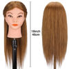 Picture of Mannequin Head with 100% Real Hair, TopDirect 18" Brown Real Hair Cosmetology Manikin Head Hair Styling Hairdressing Practice Training Doll Heads with Clamp Holder and Tools