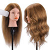 Picture of Mannequin Head with 100% Real Hair, TopDirect 18" Brown Real Hair Cosmetology Manikin Head Hair Styling Hairdressing Practice Training Doll Heads with Clamp Holder and Tools