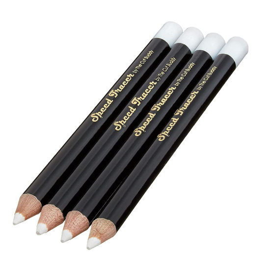 Picture of White Speed Tracer Barber Pencil 4 Pack + Sharpener, Outline Beard Before Trimming for Shaping Tools, Guides, Hair Trimmer, & Shaver, Cut Buddy